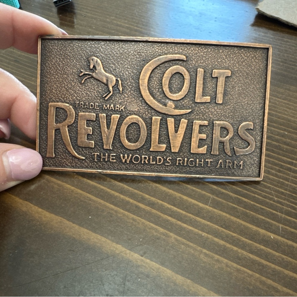Vintage COLT REVOLVERS Belt Buckle Copper Western Guns Cowboy Pistol